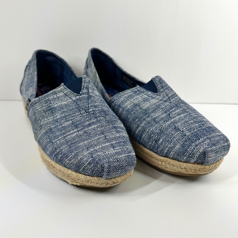 BOBS from Skechers Highlights Blue Woven Espadrille Platform Slip On Shoes 8.5
